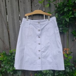 Chaps white denim button up skirt with pockets